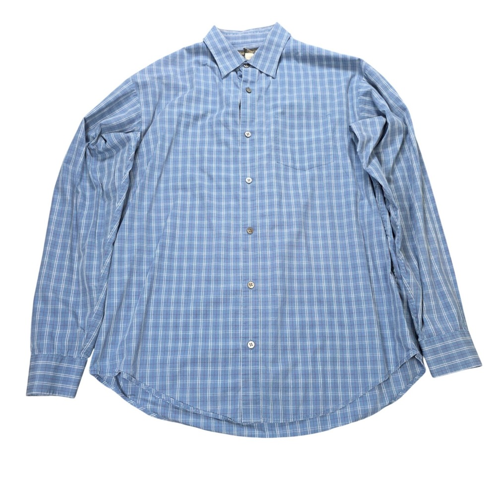 Banana Republic Relaxed Button Down Shirt Men's Size L Blue Plaid Long Sleeve